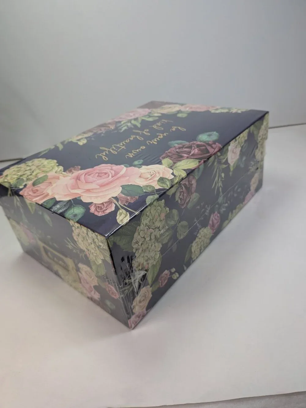 Recollections Photo Storage Boxes Floral Motivational Set of 2 Front Plaques